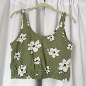 F21 Green & White Floral Crop Tank Top Size Small